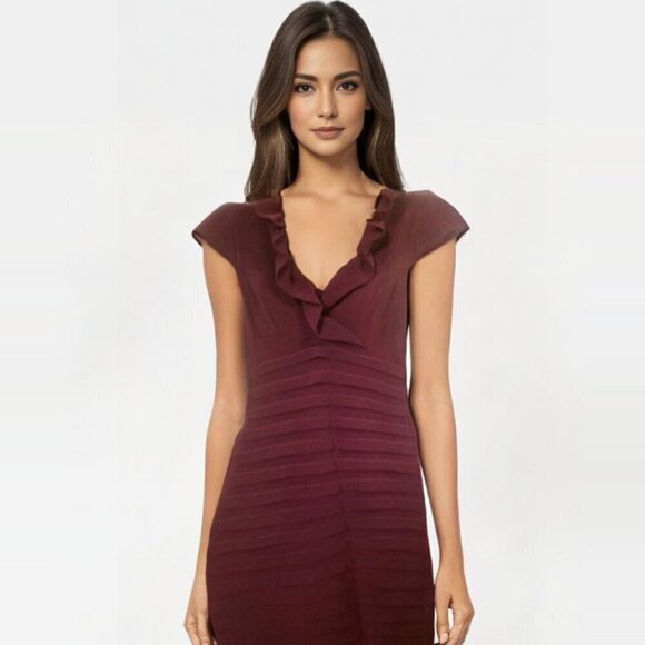 Bellissima Purple Bandage dress w ruffled neckline Sz 4 - Picture 2 of 9